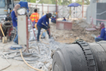 Fototapeta premium Air filter in a black wind generator While the workers work to extract the concrete