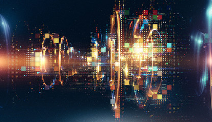 3d abstract tech background. Floating Numbers HUD Background. Matrix particles grid virtual reality. Smart build. Grid core. Hardware quantum form. Future technology