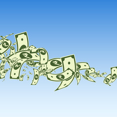 Indian rupee notes falling. Messy INR bills on blu