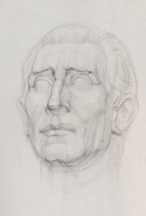 sketch drawing of gypsum sculpture head