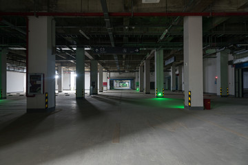 Space background of large indoor underground parking passage