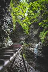 Wild adventure, Hiking trail through canyon in Slovak paradise national park, Slovakia 