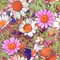 Badezimmer Foto Rückwand Seamless pattern of field flowers. Artistic background with daisy flowers. © max craft
