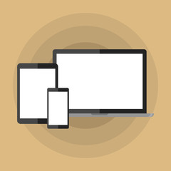 Laptop, tablet and mobile phone illustration. Flat style. 