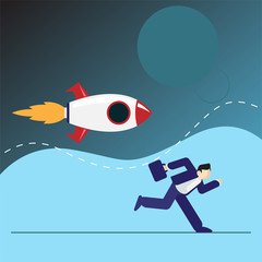 business people run race with rocket flat vector illustration competition