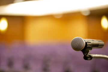 Microphone on the stand for public speaking,Welcoming or Congratulations Speech for Work Success Concept.