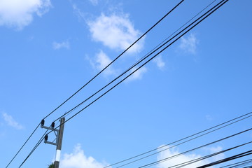Fototapeta premium The sky at noon with the wires leading the eyes