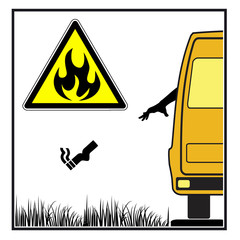 Cigarettes spark bushfire. Careless driver throws butt from vehicle, causing dangerous environmental disaster.