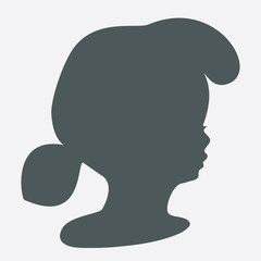 Black silhouette of baby profile, vector shape, hair