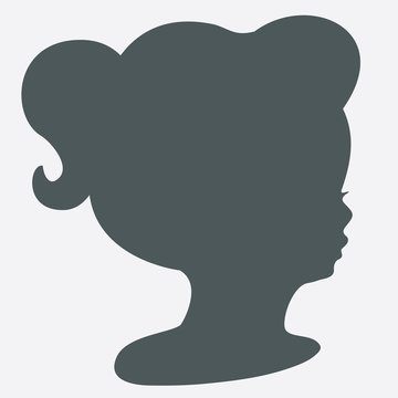 Black silhouette of baby profile, vector shape, hair