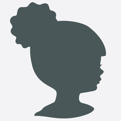 Black silhouette of baby profile, vector shape, hair