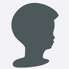 Black silhouette of baby profile, vector shape, hair