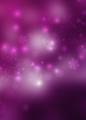 Fototapeta na wymiar Blurred festive abstract background. Blurry bokeh lights, snowflakes, neon glow