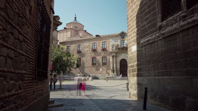 sunny day toledo city cathedral main front 4k timelapse spain
