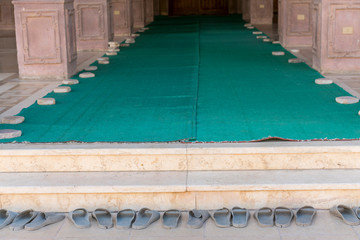 Shoes outside the door of a mosque in Sharm El Sheikh. Islamic faith concept
