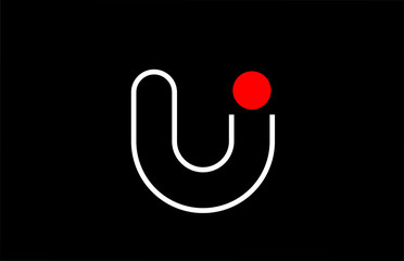 letter u logo line black background alphabet design icon for business with red dot - obrazy, fototapety, plakaty