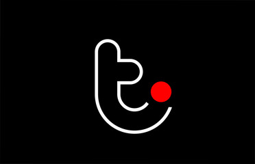 letter t logo line black background alphabet design icon for business with red dot - obrazy, fototapety, plakaty