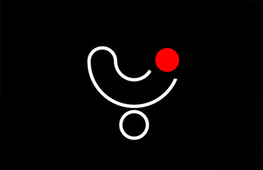 letter y logo line black background alphabet design icon for business with red dot