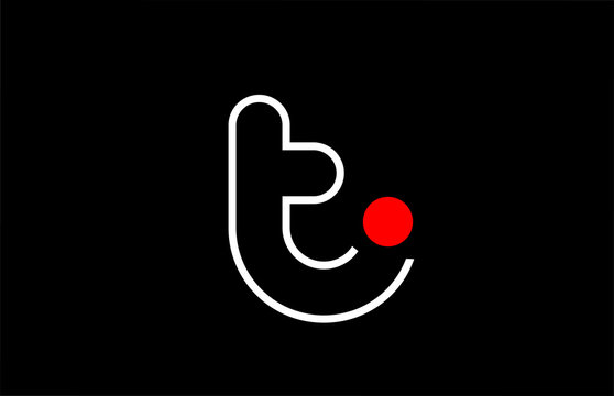 letter t logo line black background alphabet design icon for business with red dot