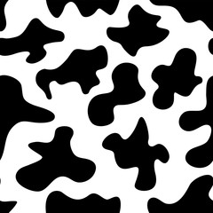 Cow spots seamless black pattern or animal print or bull fur stains. Vector illustration