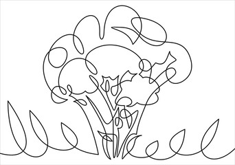 continuous single drawn one line broccoli vegetables hand-drawn picture silhouette.
