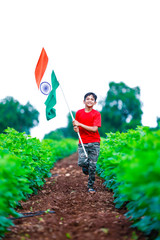 Cute little boy with Indian National Tricolor Flag	