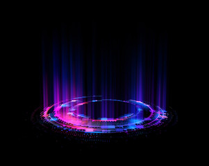 Abstract background. Motion swirl. Glowing circle. Bright spiral. Glow podium. Empty Scene. Space tunnel. Light ellipse. Glint galaxy. Oval stage. Led studio. Lens flare. Glare ring. Show disc.