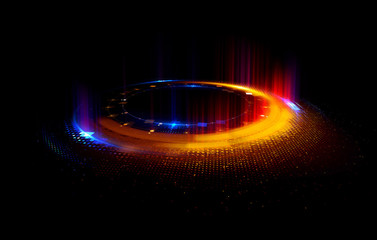 Abstract background. Motion swirl. Glowing circle. Bright spiral. Glow podium. Empty Scene. Space tunnel. Light ellipse. Glint galaxy. Oval stage. Led studio. Lens flare. Glare ring. Show disc.