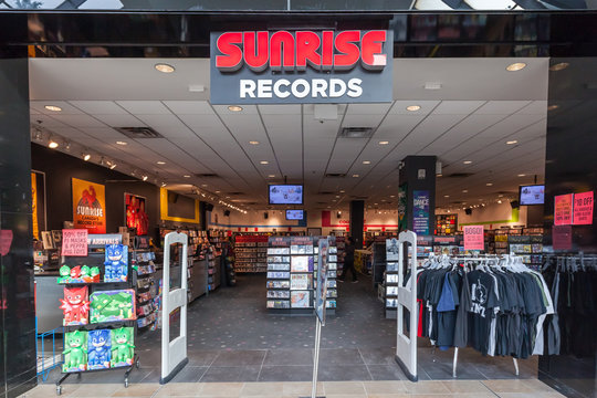 Toronto, Canada - February 7, 2018: Sunrise Records Storefront In The Fairview Mall In Toronto. Sunrise Records Ltd. Is A Canadian Record Store Chain Based In Ancaster, Ontario.