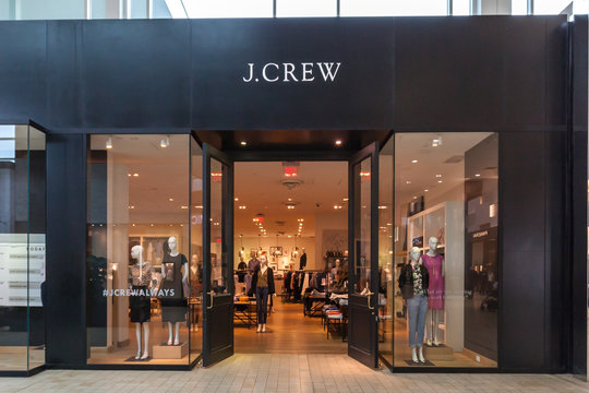 Toronto, Canada - February 23, 2018: J.Crew storefront in the mall in Toronto. J.Crew Group, Inc., is an American multi-brand, multi-channel, specialty retailer. 