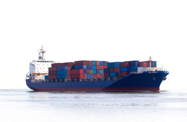  Cargo container ship on white background