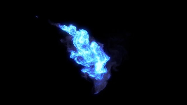Stream of blue magic fire like flamethrower shooting or fire-breathing dragon's flames. High quality footage with alpha channel.	