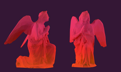 Cool Retro Angel. Set of Gradient Angels on Dark Background. Low Poly Vector 3D Rendering
