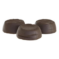 Leather brown poufs collection on a white background. 3d rendering