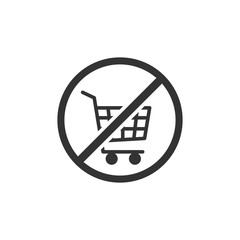 Shopping cart with cross sign. No carts simple icon isolated on white background.