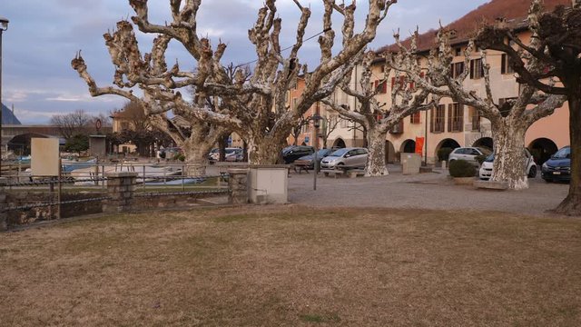 Lugano Lake. Bissone, tiny village on the lake. Cold winter sunset