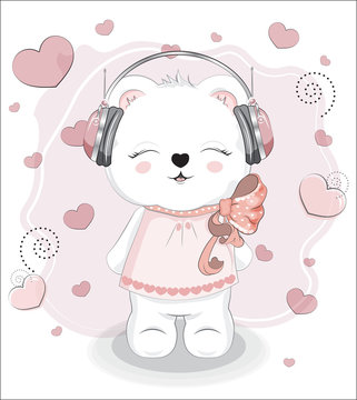 white bear with headphones