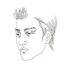 line art young man portrait ink drawing on white