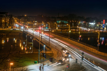 Fototapeta na wymiar Intersection in evening, Liepaja, Latvia.