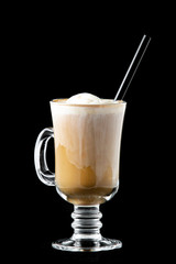 Coffee with ice cream in a glass.
