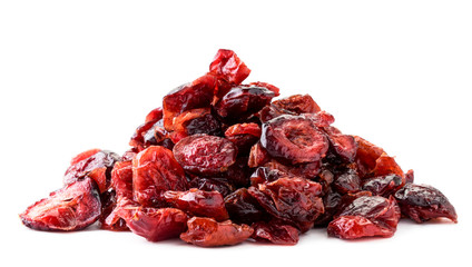Pile of dried cranberries on a white background. Isolated