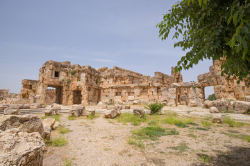 Fototapeta na wymiar The Hexagonal Court. The ruins of the Roman city of Heliopolis or Baalbek in the Beqaa Valley. Baalbek, Lebanon - June, 2019