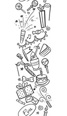 Doodle set of objects from a child’s life. Happy birthday vector illustration