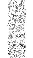 Doodle set of objects from a child’s life. Happy birthday vector illustration
