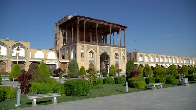Isfahan, Iran - May 2019: Aali Qapu Palace in Isfahan Naqsh-e Jahan Square