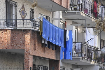 Fototapeta na wymiar balcony-dried laundry