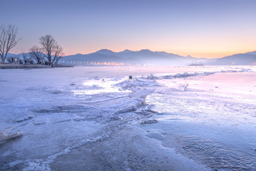 Naklejka na ściany i meble Winter in Korea, Dumulmeori and Ice lake of Yangpyeong in Winter in korea, South Korea.