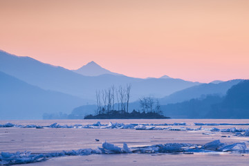 Winter in Korea, Dumulmeori and  Ice lake of Yangpyeong in Winter in korea, South Korea.