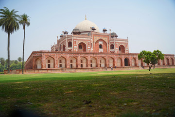 Delhi / India - May 01 2019: Humayun's tomb is the tomb of the Mughal Emperor Humayun in Delhi, India.