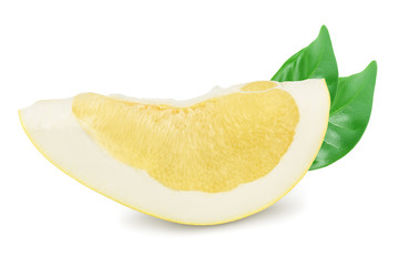 slice of pomelo with leaf isolated on white background